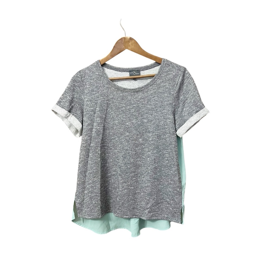 Market & Sprice Gray Xander Woven L Sheer Tee Mint Top Mixed Fabric